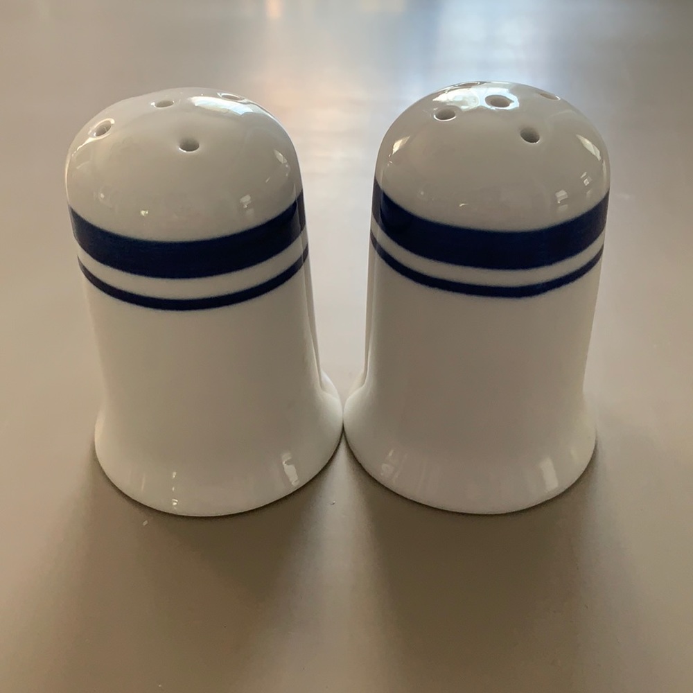 Blue and white salt and pepper shakers